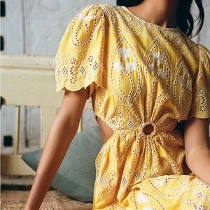 Yellow Eyelet Cutout Dress